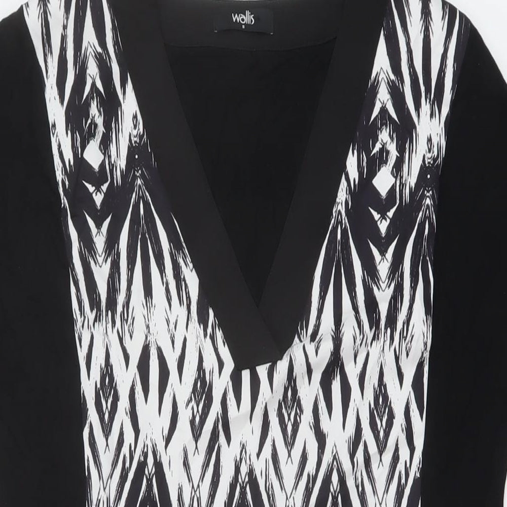 Wallis Womens Black Geometric Viscose Tunic Blouse Size S V-Neck