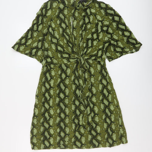 NEXT Womens Green Animal Print Viscose A-Line Size 8 Round Neck Zip