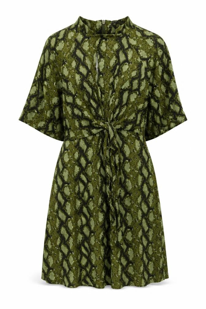 NEXT Womens Green Animal Print Viscose A-Line Size 8 Round Neck Zip