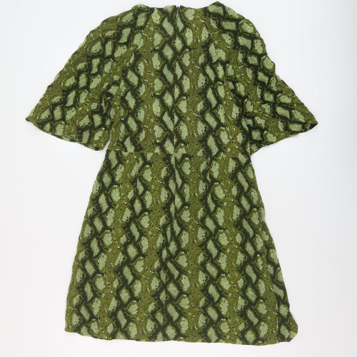 NEXT Womens Green Animal Print Viscose A-Line Size 8 Round Neck Zip