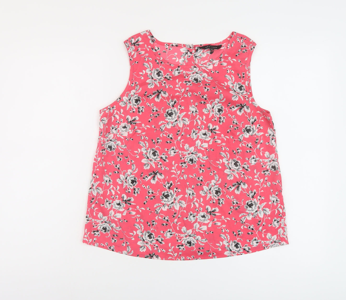 New Look Womens Pink Floral Polyester Basic Tank Size 12 Round Neck