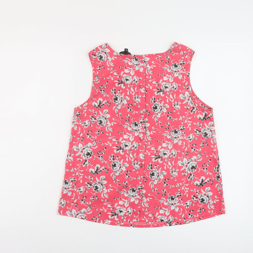 New Look Womens Pink Floral Polyester Basic Tank Size 12 Round Neck