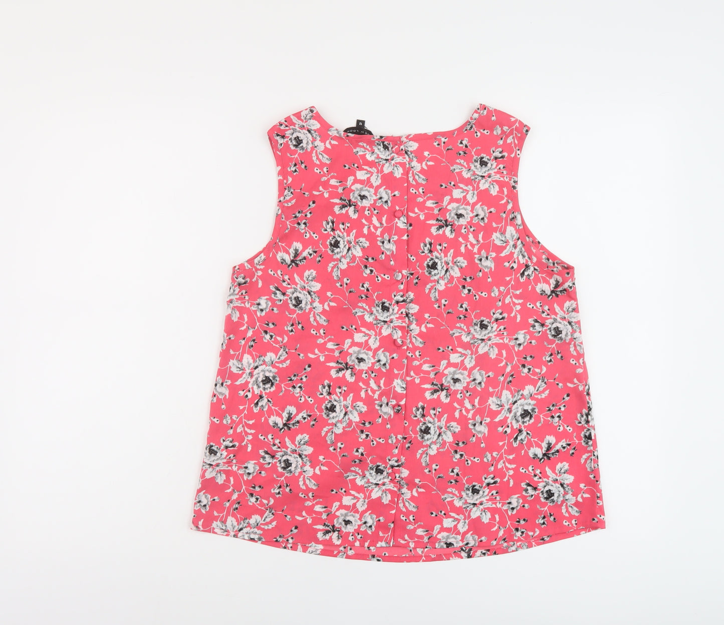 New Look Womens Pink Floral Polyester Basic Tank Size 12 Round Neck