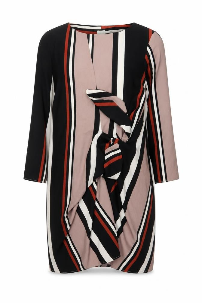 Front view of River Island women’s multicoloured striped polyester sheath, size UK 10, round neck pullover