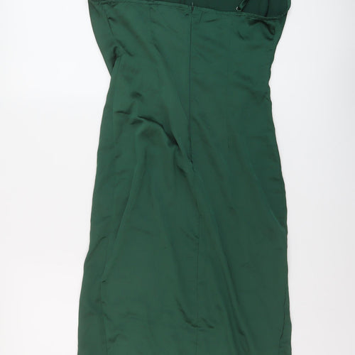 PRETTYLITTLETHING Womens Green Polyester Slip Dress Size 10 Cowl Neck Zip