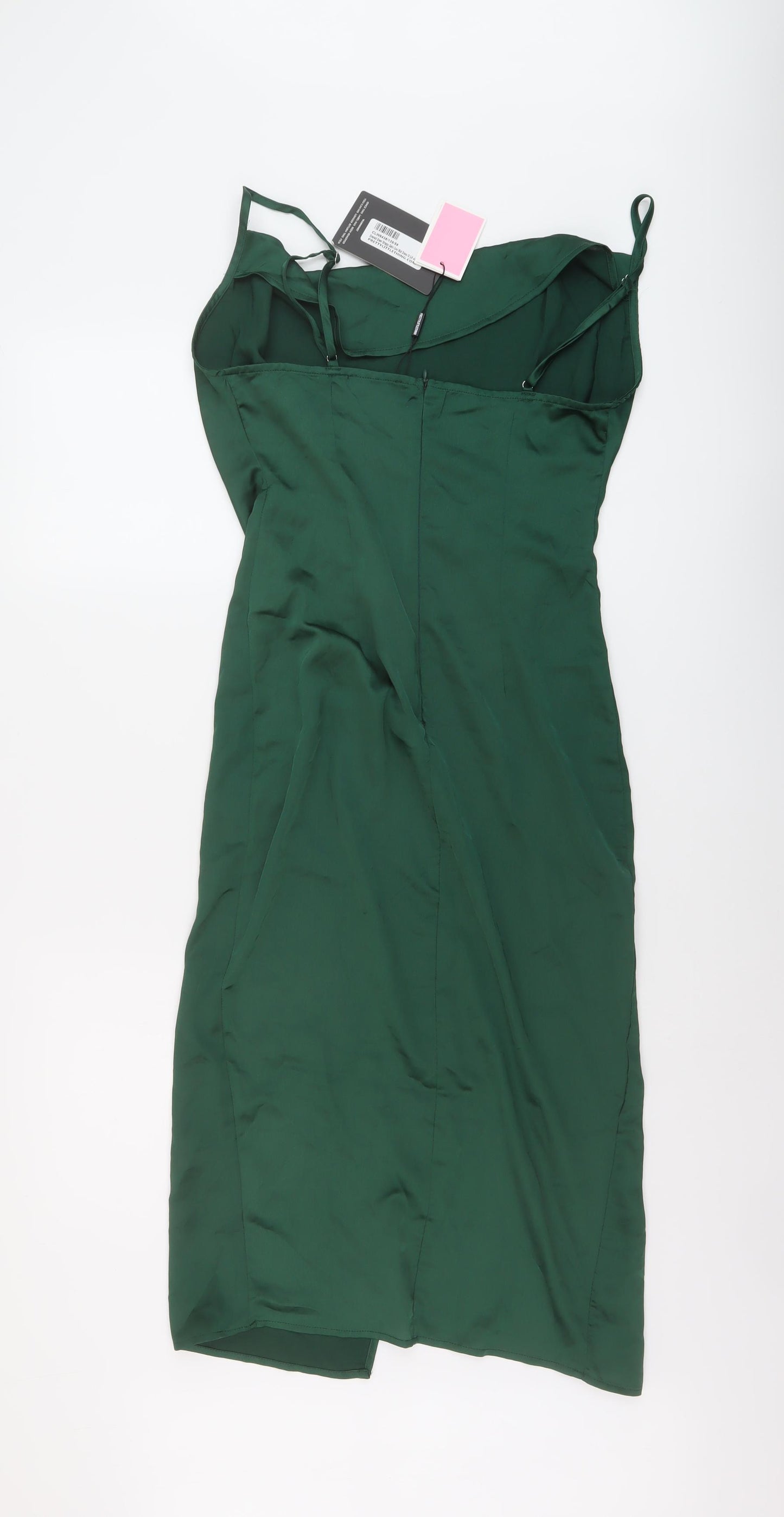 PRETTYLITTLETHING Womens Green Polyester Slip Dress Size 10 Cowl Neck Zip