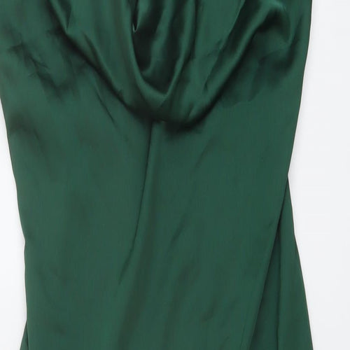 PRETTYLITTLETHING Womens Green Polyester Slip Dress Size 10 Cowl Neck Zip
