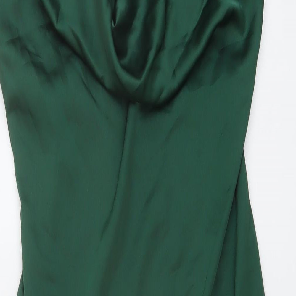 PRETTYLITTLETHING Womens Green Polyester Slip Dress Size 10 Cowl Neck Zip