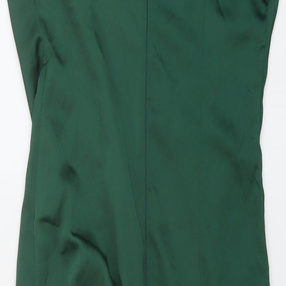 PRETTYLITTLETHING Womens Green Polyester Slip Dress Size 10 Cowl Neck Zip