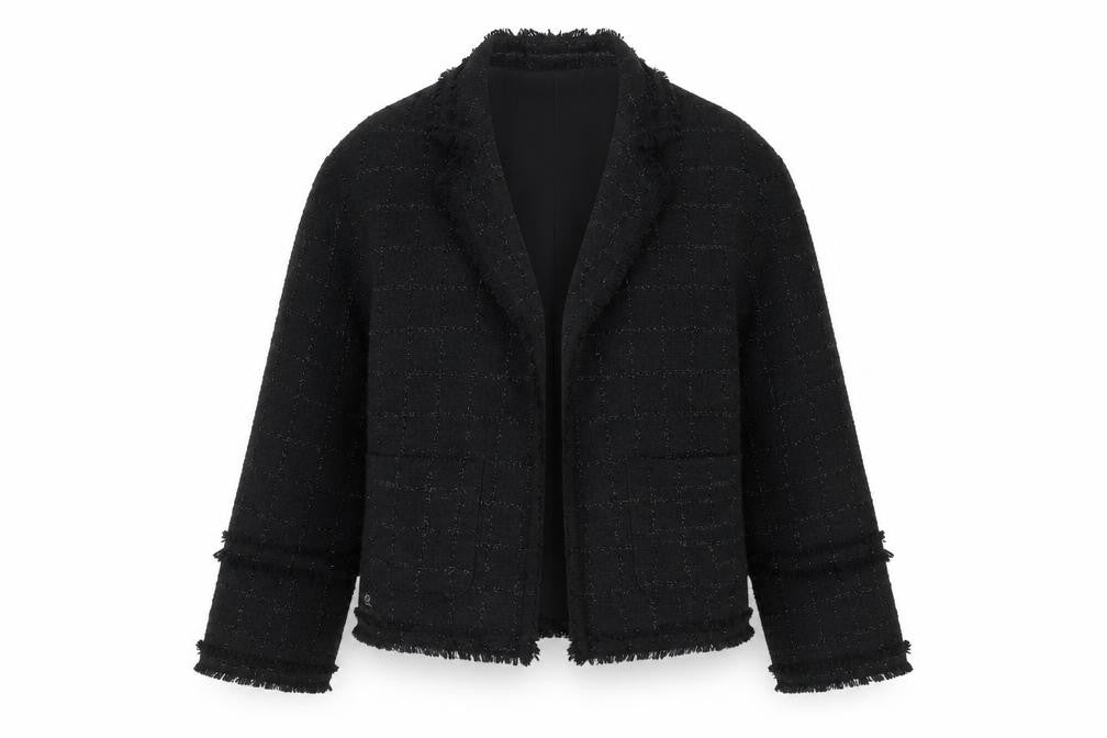 Front view of River Island women’s black jacket, size UK 10