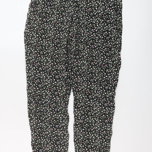 H&M Womens Black Floral Viscose Trousers Size 10 L26 in Regular