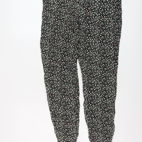 H&M Womens Black Floral Viscose Trousers Size 10 L26 in Regular