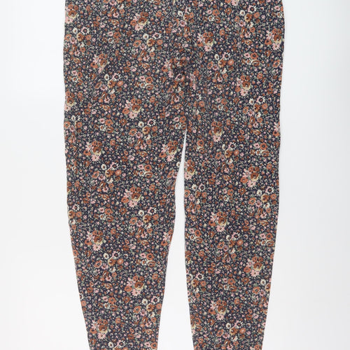 NEXT Womens Multicoloured Floral Viscose Trousers Size 12 L29 in Regular Drawstring