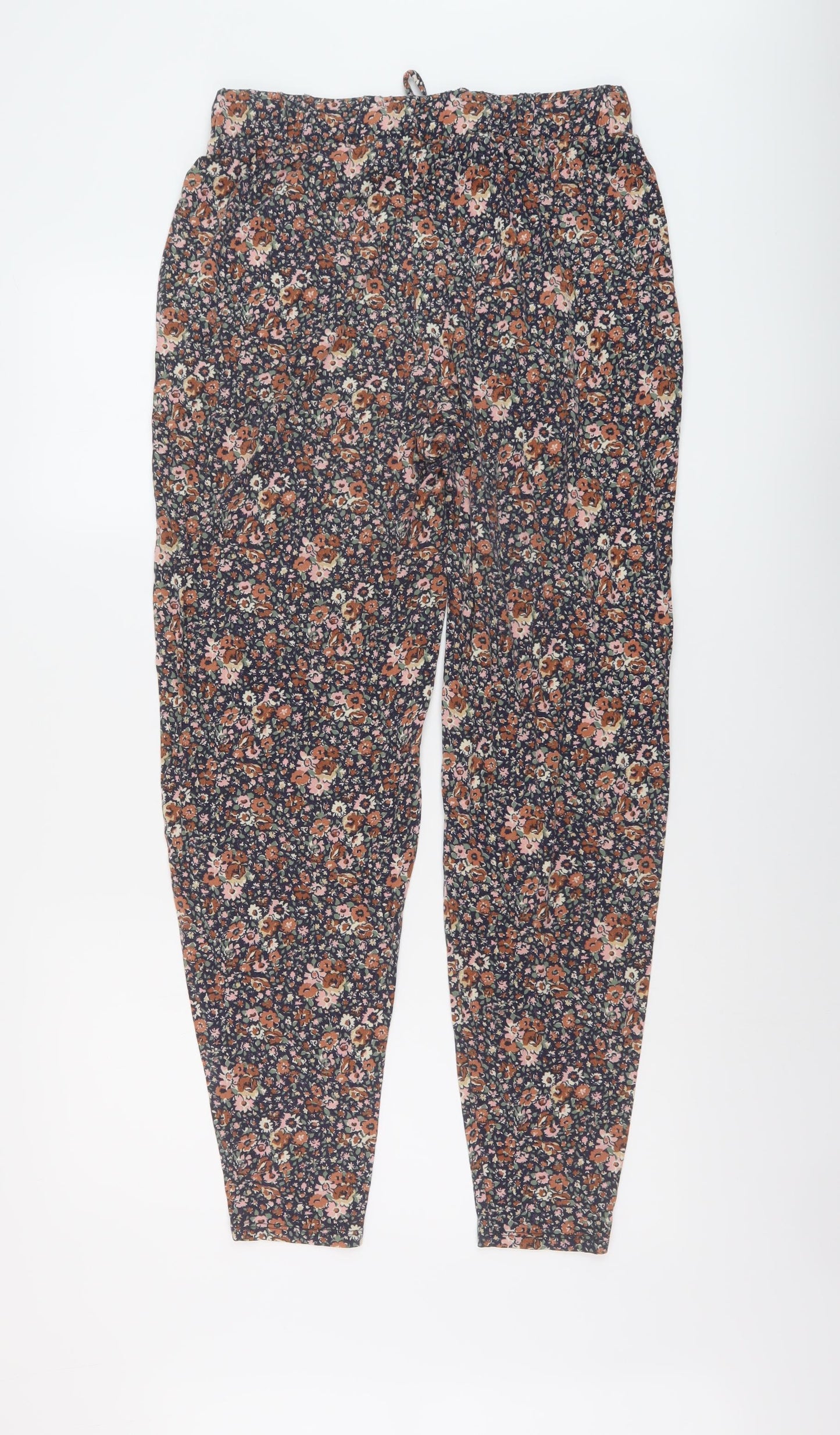 NEXT Womens Multicoloured Floral Viscose Trousers Size 12 L29 in Regular Drawstring