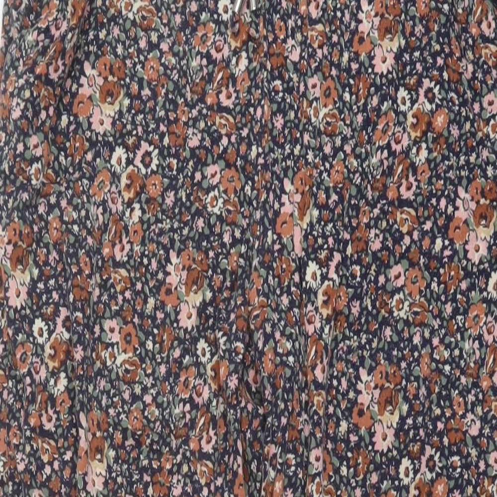 NEXT Womens Multicoloured Floral Viscose Trousers Size 12 L29 in Regular Drawstring