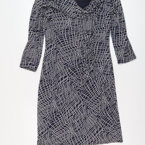 Linea Womens Blue Geometric Polyester Pencil Dress Size 12 Collared Pullover