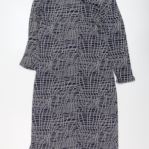 Linea Womens Blue Geometric Polyester Pencil Dress Size 12 Collared Pullover