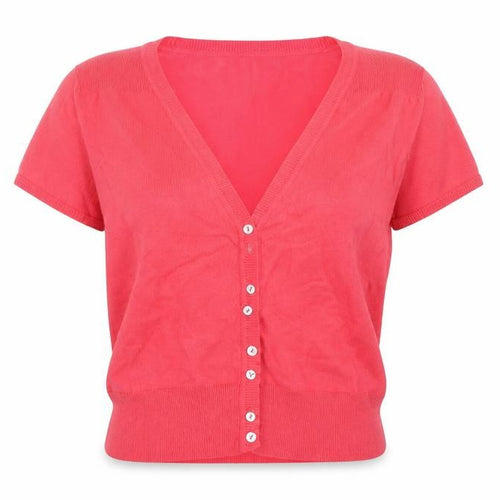M&Co Womens Pink V-Neck Cotton Shrug Jumper Size L