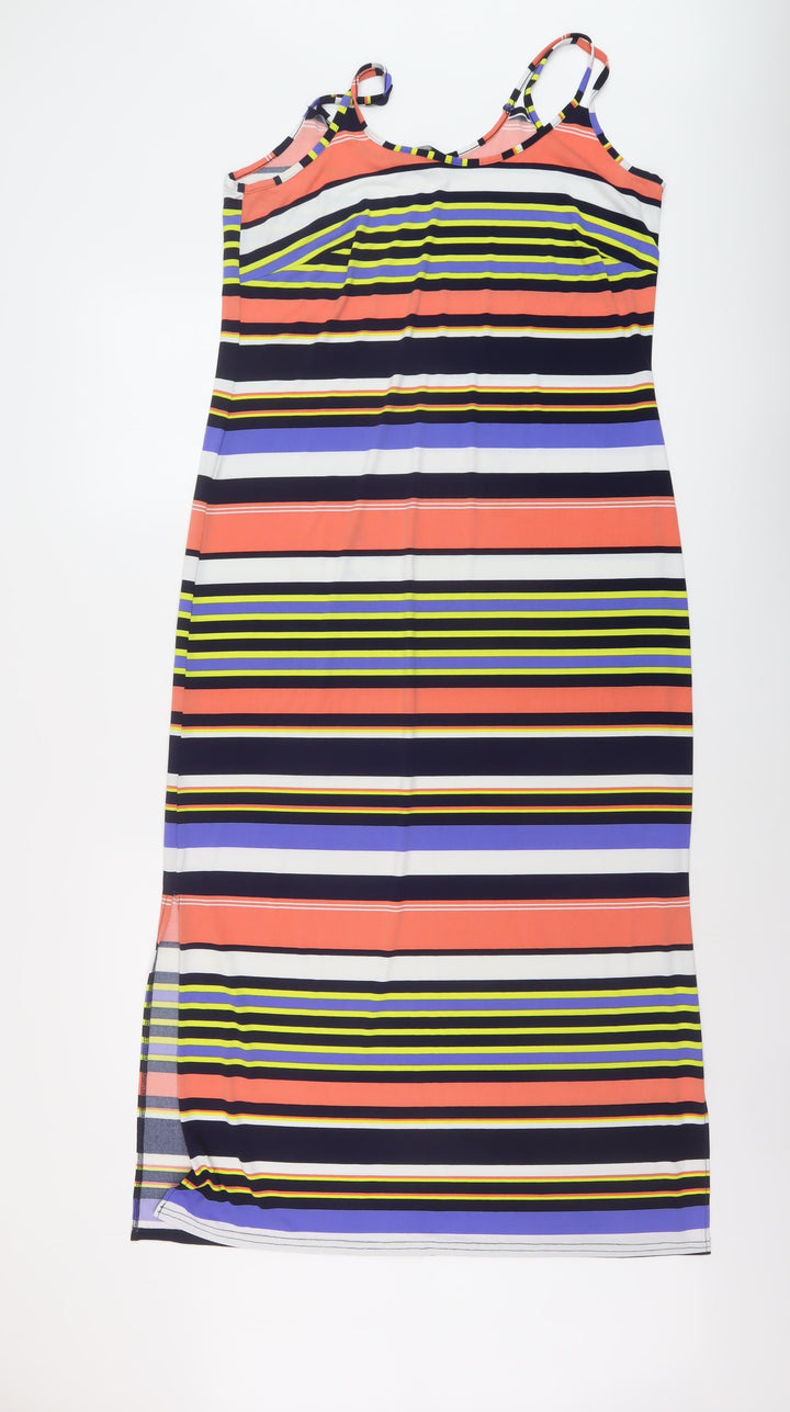 Kaleidoscope Womens Multicoloured Striped Polyester A-Line Size 14 Round Neck Pullover