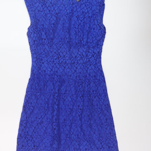 Apricot Womens Blue Cotton A-Line Size 10 Roll Neck Zip
