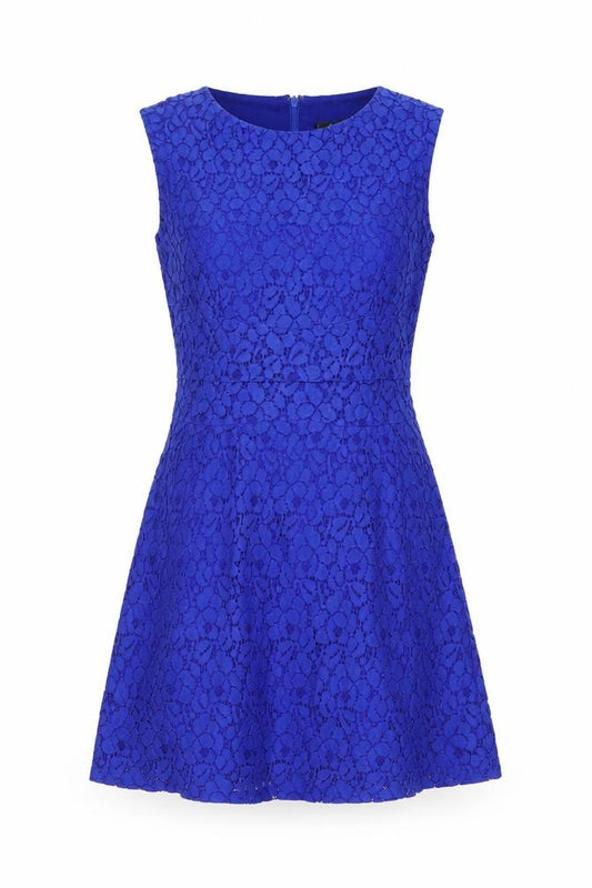 Front view of Apricot women’s blue cotton a-line, size UK 10, roll neck zip