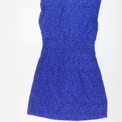 Apricot Womens Blue Cotton A-Line Size 10 Roll Neck Zip