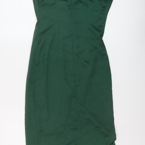 PRETTYLITTLETHING Womens Green Polyester Slip Dress Size 6 Cowl Neck Zip