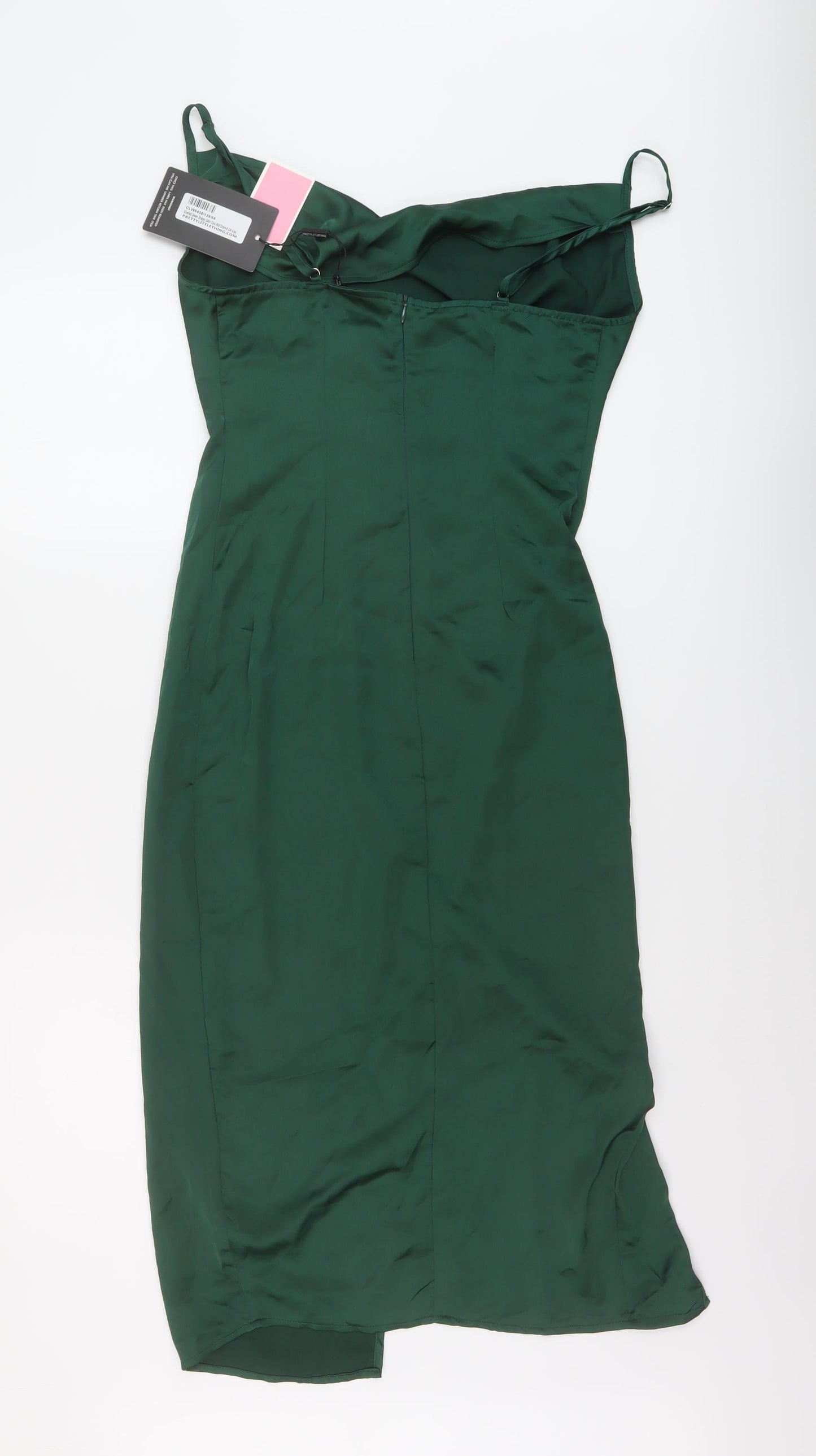 PRETTYLITTLETHING Womens Green Polyester Slip Dress Size 6 Cowl Neck Zip