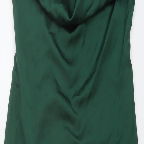 PRETTYLITTLETHING Womens Green Polyester Slip Dress Size 6 Cowl Neck Zip