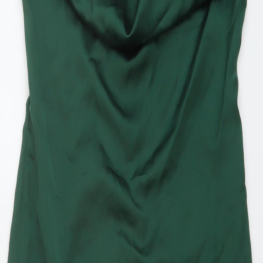 PRETTYLITTLETHING Womens Green Polyester Slip Dress Size 6 Cowl Neck Zip