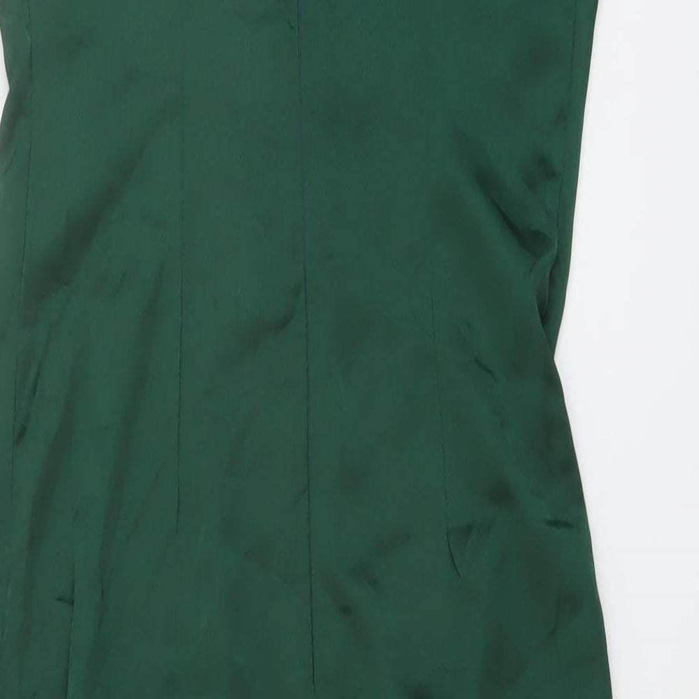 PRETTYLITTLETHING Womens Green Polyester Slip Dress Size 6 Cowl Neck Zip