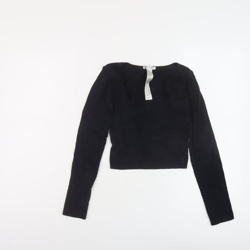 Zara Womens Black Polyamide Cropped T-Shirt Size S Scoop Neck