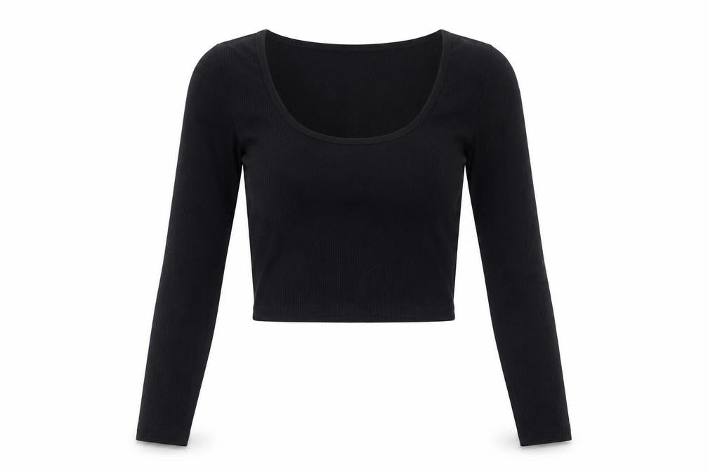 Zara Womens Black Polyamide Cropped T-Shirt Size S Scoop Neck