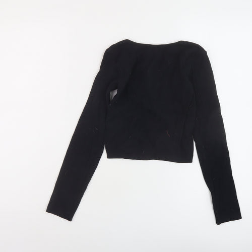 Zara Womens Black Polyamide Cropped T-Shirt Size S Scoop Neck