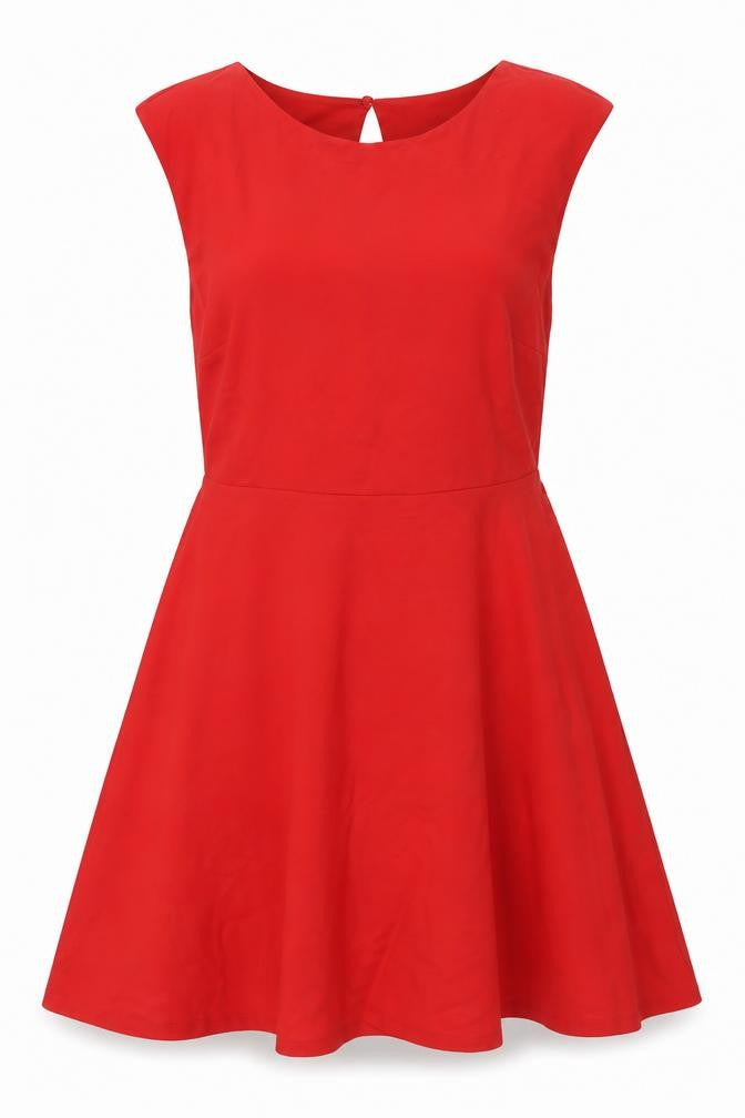 Front view of Soyuth women’s red viscose a-line, size UK 16, round neck button