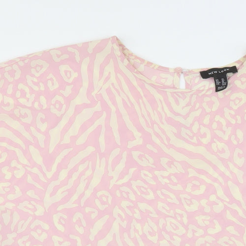 New Look Womens Pink Animal Print Polyester Basic T-Shirt Size 14 Round Neck