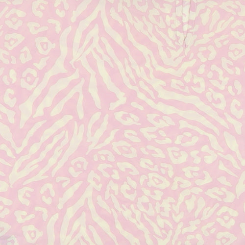 New Look Womens Pink Animal Print Polyester Basic T-Shirt Size 14 Round Neck