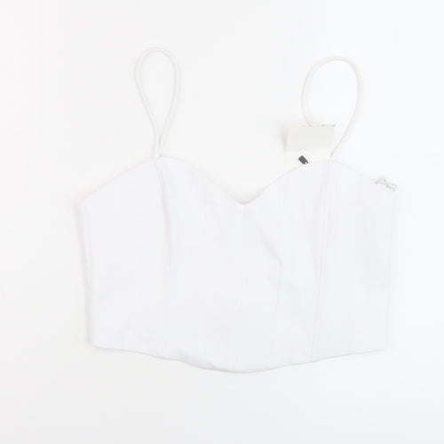Zara Womens White Cotton Cropped Tank Size M Sweetheart