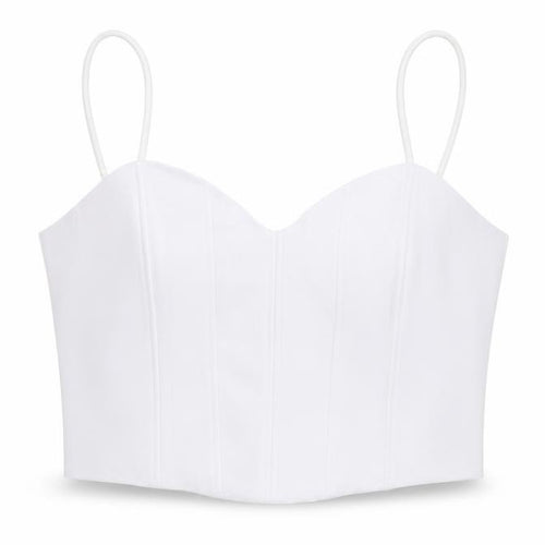 Zara Womens White Cotton Cropped Tank Size M Sweetheart
