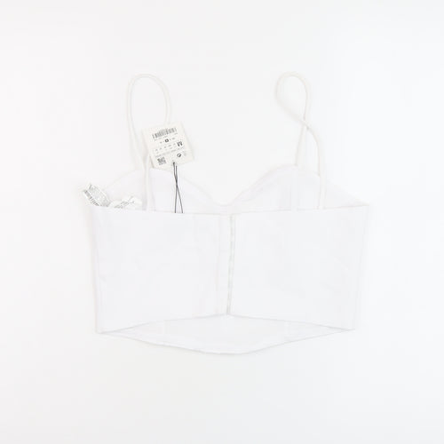 Zara Womens White Cotton Cropped Tank Size M Sweetheart
