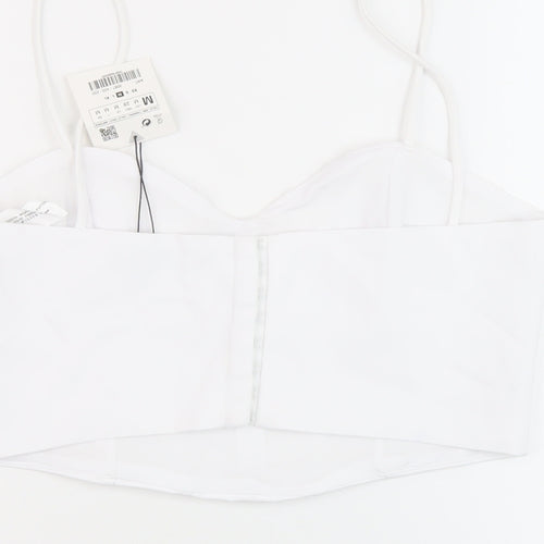 Zara Womens White Cotton Cropped Tank Size M Sweetheart
