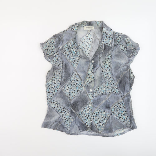 Steilmann Womens Blue Geometric Polyester Basic Blouse Size 16 Collared