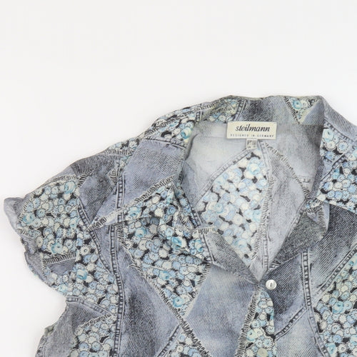 Steilmann Womens Blue Geometric Polyester Basic Blouse Size 16 Collared