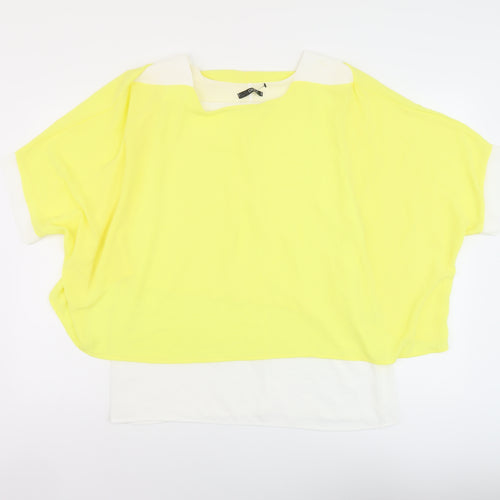 Quiz Womens Yellow Polyester Basic Blouse Size S Round Neck