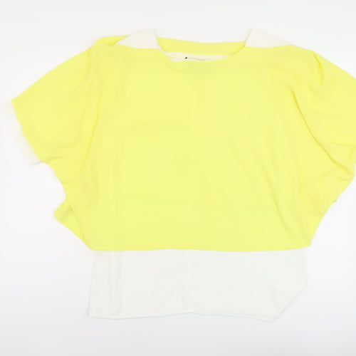 Quiz Womens Yellow Polyester Basic Blouse Size S Round Neck
