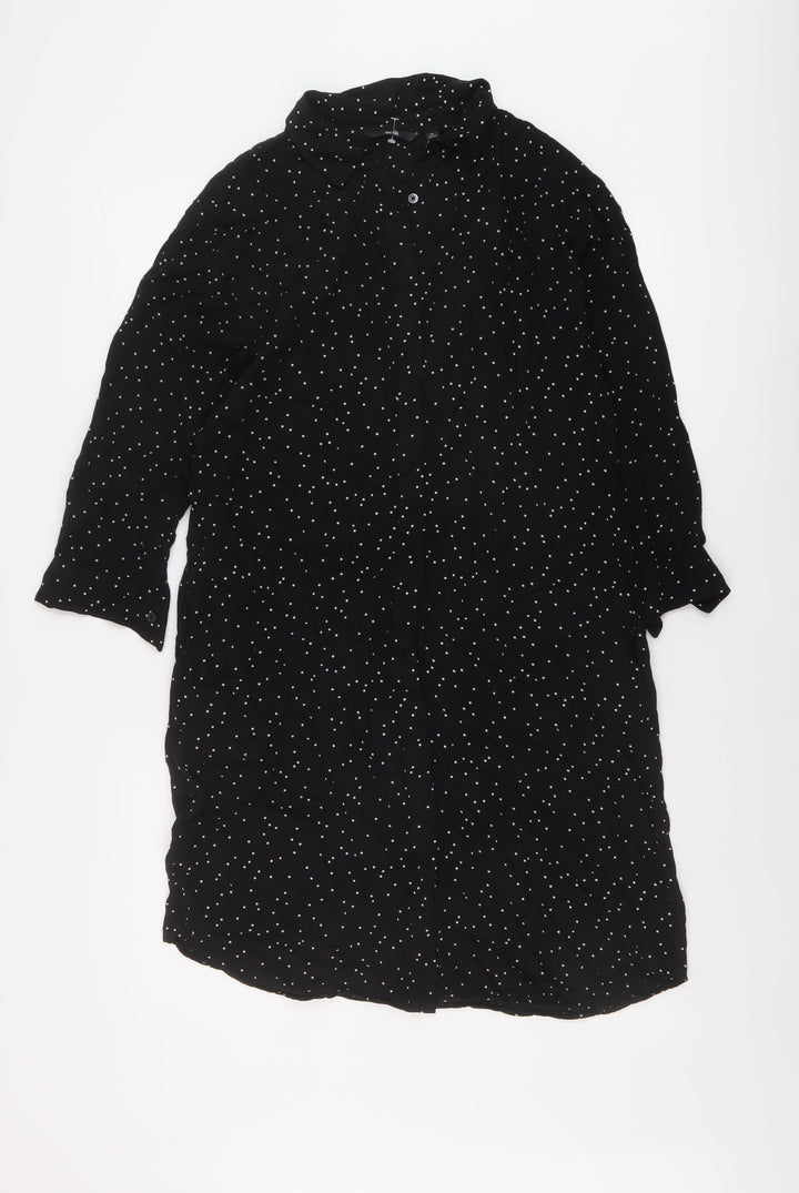 Uniqlo Womens Black Polka Dot Viscose Shirt Dress Size XS Collared Button