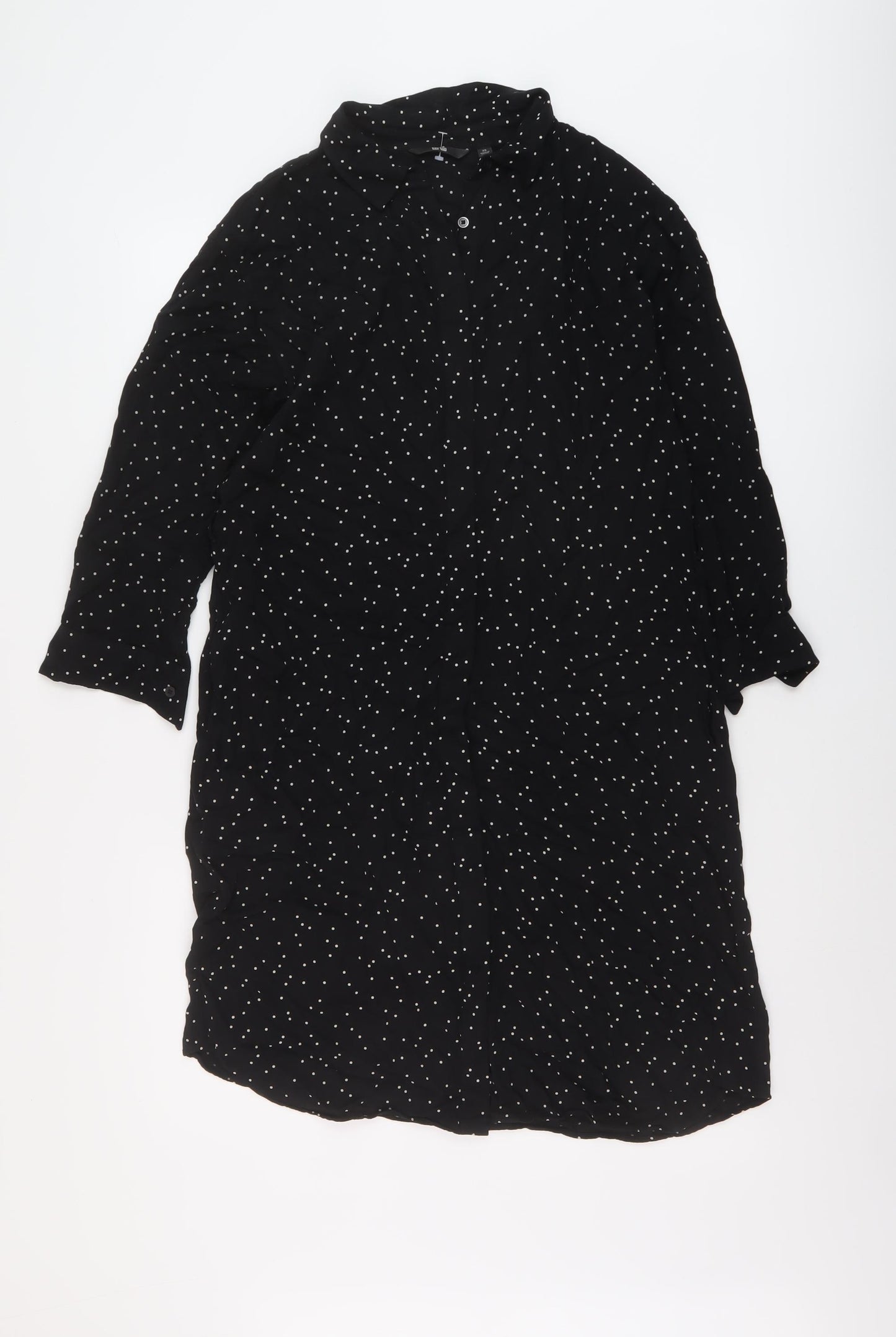 Uniqlo Womens Black Polka Dot Viscose Shirt Dress Size XS Collared Button