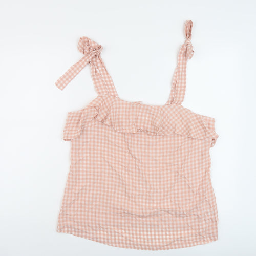 NEXT Womens Pink Check Viscose Basic Blouse Size 14 Square Neck