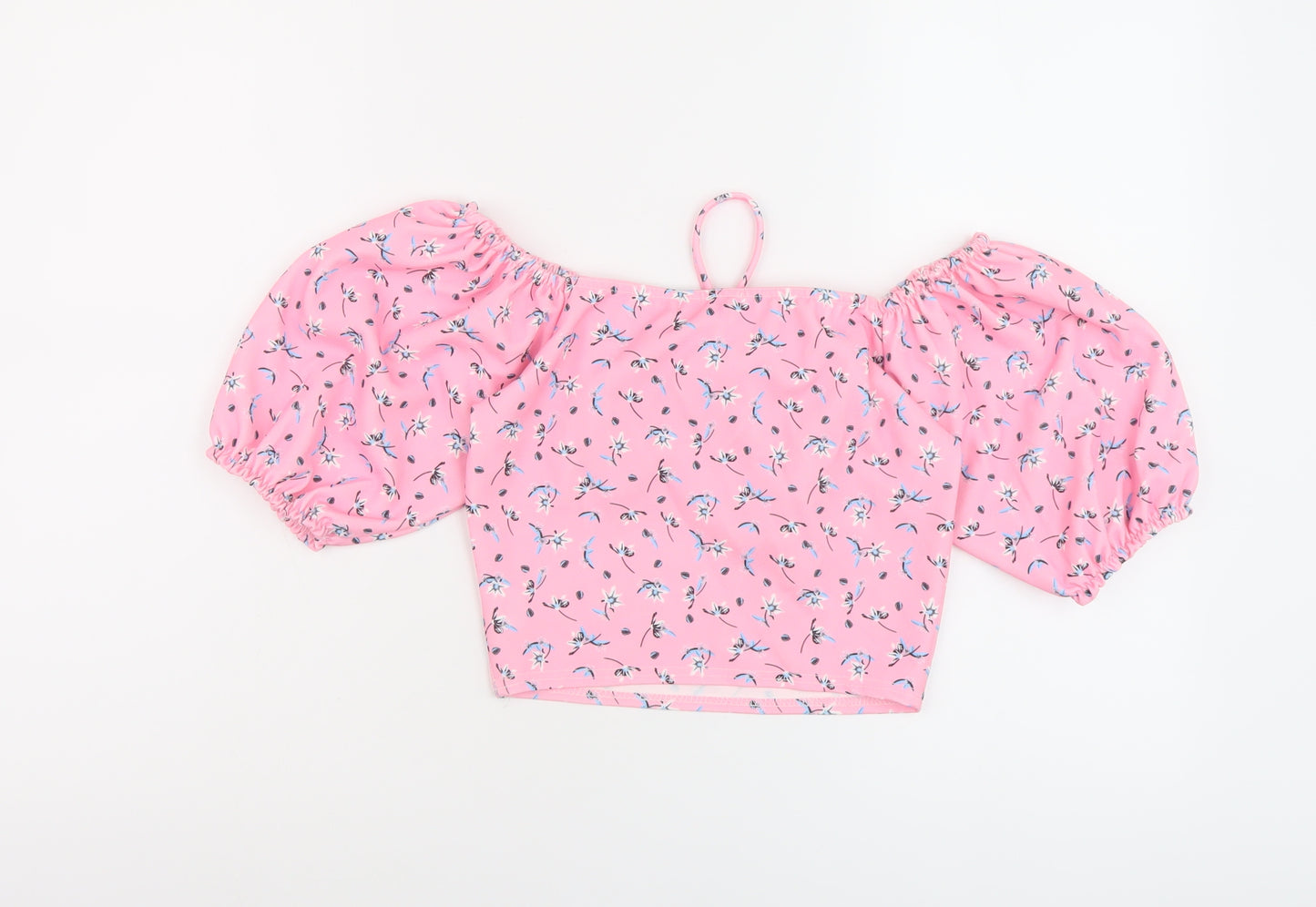 I SAW IT FIRST Womens Pink Geometric Polyester Cropped T-Shirt Size 10 Square Neck