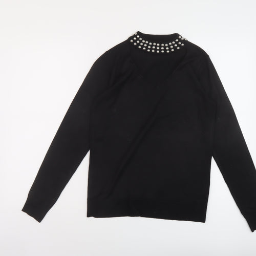 Very Womens Black Mock Neck Acrylic Pullover Jumper Size 10